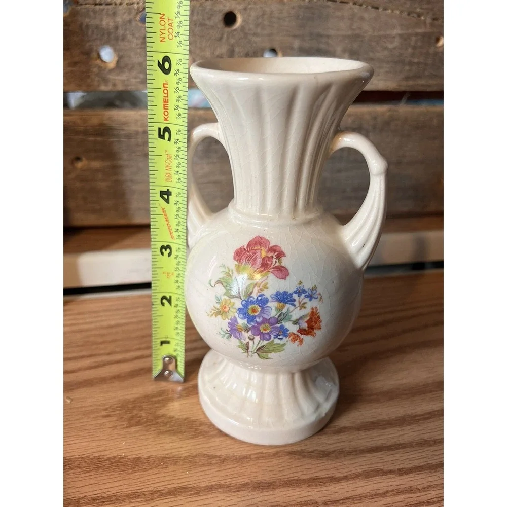 Vintage‎ Royal Copley Porcelain Vase with Vibrant Floral Design and Handles MCM